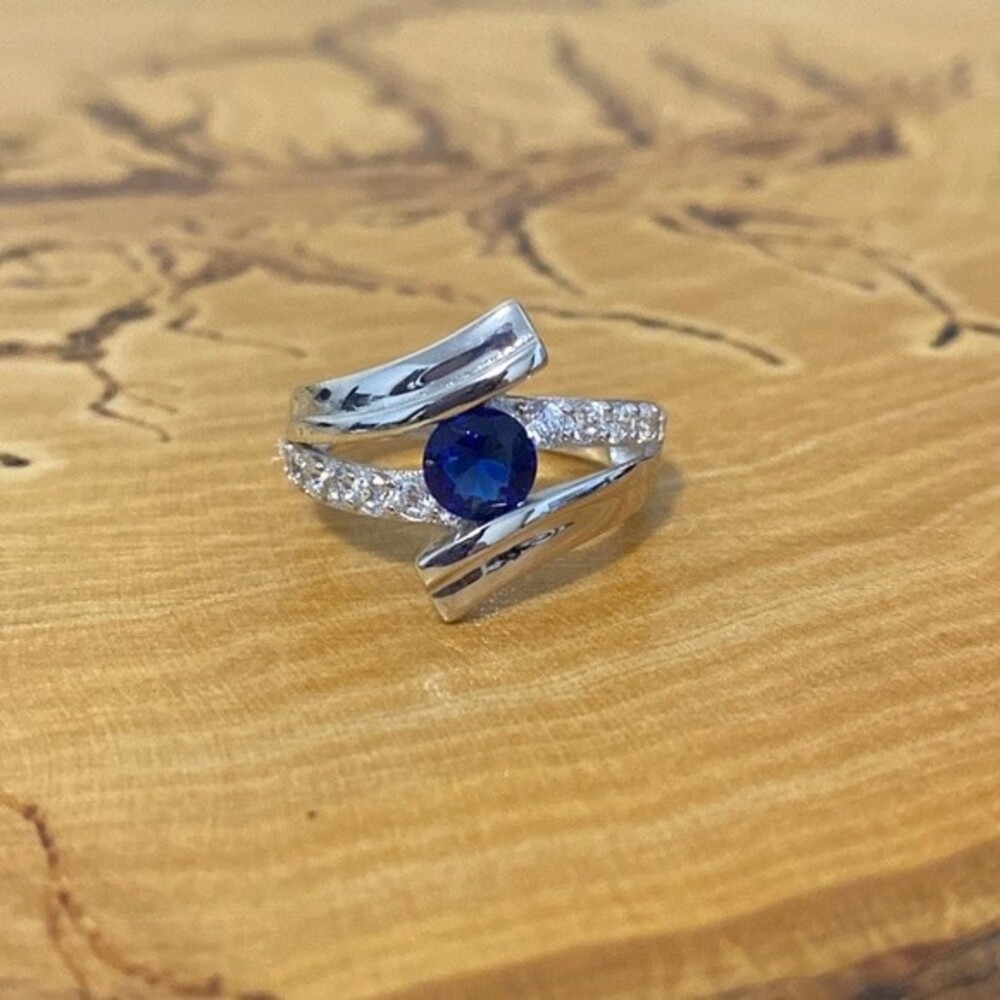 Sterling Silver Sapphire Bypass Ring Size 5.25